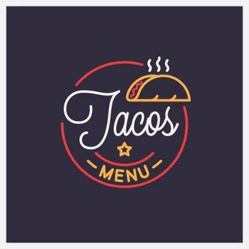 Tacos menu logo. Round linear logo of taco salad Stock Illustration
