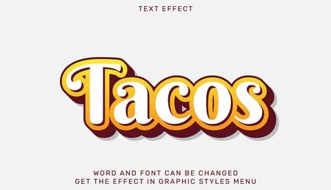 Tacos text effect template in 3d design Stock Illustration