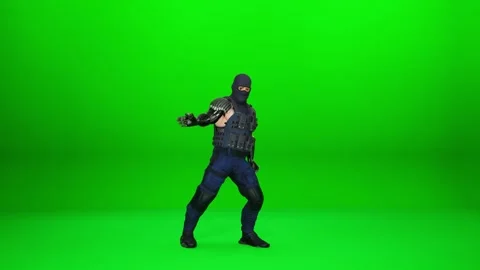 Tactical Android Dance on Chroma Key Stock Footage 320100546
