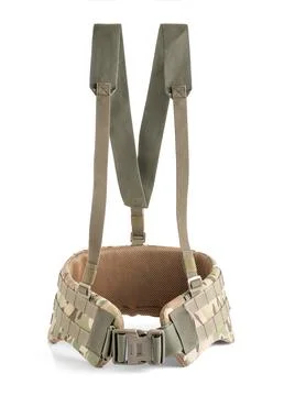 Tactical back support belt in multicam camouflage with removable flat straps. Stock Photos
