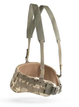 Tactical back support belt in pixel camouflage with removable flat straps. Stock Photos