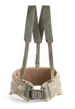 Tactical back support belt in pixel camouflage with removable flat straps. Stock Photos