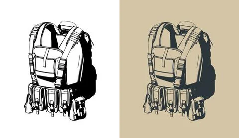 Tactical backpack and chest rig Stock-Illustration