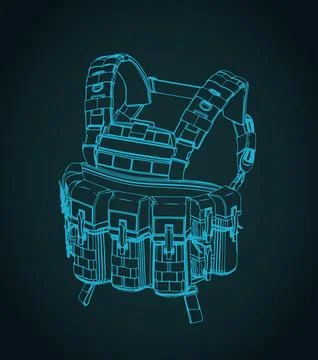 Tactical chest rig isometric blueprint Stock-Illustration