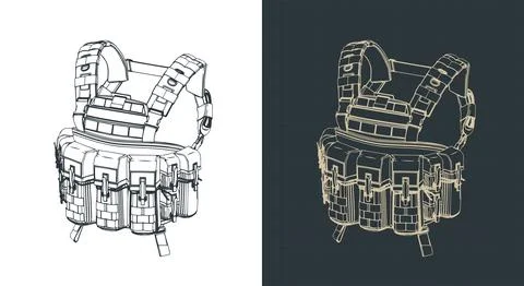 Tactical chest rig isometric blueprints Stock Illustration