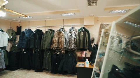 Tactical clothing and equipment store. Interior Stock Footage 154040716