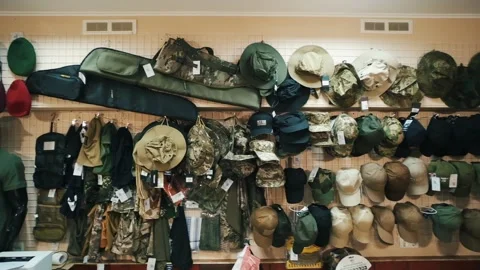Tactical clothing and equipment store. Interior Stock Footage 154040726