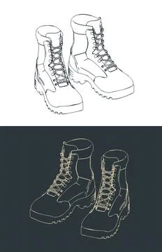 Tactical combat boots isometric blueprints Stock Illustration