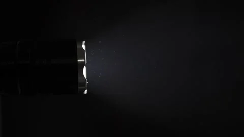 Tactical Flashlight Beam Illuminating Dust Particles in Dark Room Stock-Footage 327646115