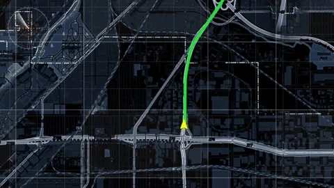 Tactical GPS City Map HUD Interface with Highway Route Tracking and Navigation Video stock 338433638