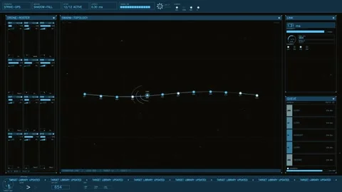 Tactical HUD interface displaying drone swarm topology telemetry and missio.. Stock Footage 334092514