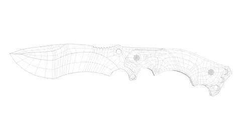 Tactical Knife Side View01 LowWireframe Stock Illustration
