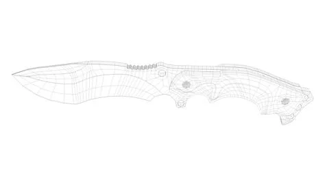 Tactical Knife Side View03 Low Wireframe Stock Illustration