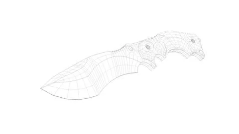 Tactical Knife Side View05 Low Wirefame Stock Illustration