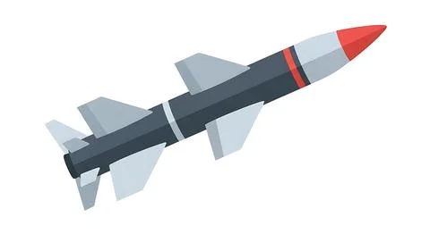 Tactical missile vector illustration with multiple fins and red tip shown i.. Stock Illustration