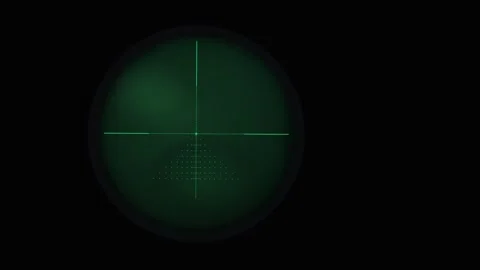 Tactical night vision scope with complex reticle display. 4K Video stock 343264998