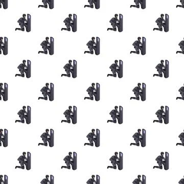 Tactical officer with shield in repeating pattern Stock Illustration