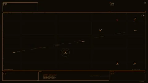 Tactical orange HUD interface displaying futuristic sector map telemetry an.. Stock Footage 334104468