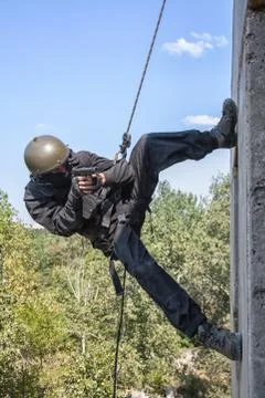 Tactical rappeling Foto stock