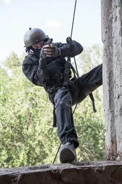 Tactical rappeling Foto stock