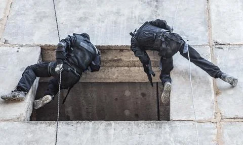 Tactical rappeling Stock Photos