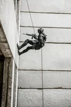 Tactical rappeling Stock Photos
