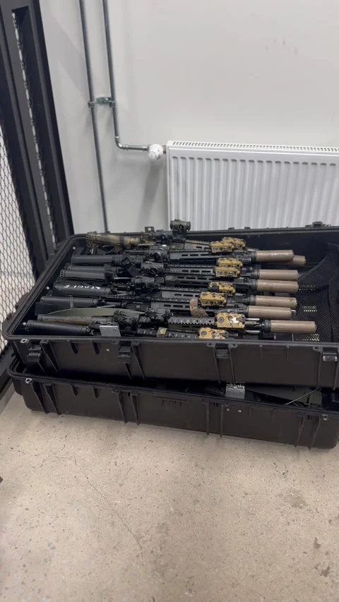 Tactical Rifle Hard Case Storage – Military Gear Armory Stock Footage 327071829