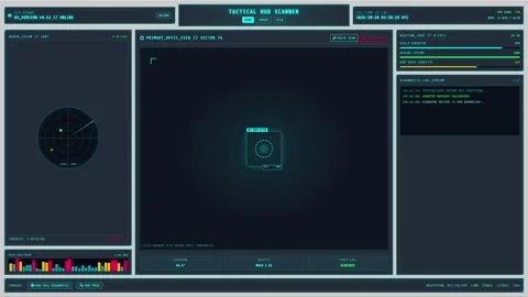 Tactical Sci-Fi HUD Interface with Radar and Data Vídeo Stock 348126527