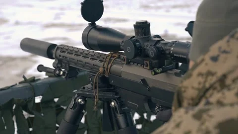 Tactical Sniper Rifle Featuring Advanced Scope Technology Stock Footage 294097036