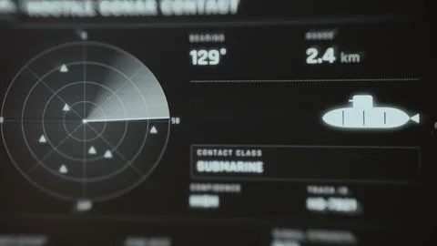 Tactical sonar system classifies an underwater contact as a submarine Stock Photos
