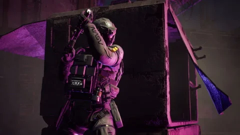 Tactical Troops Move Through Urban Chaos in Sci-Fi Warfare Vidéo 156267454