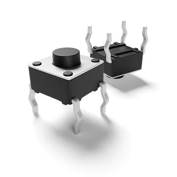 Tactile button switch isolated on white. 3D rendering illustration. Stock Illustration