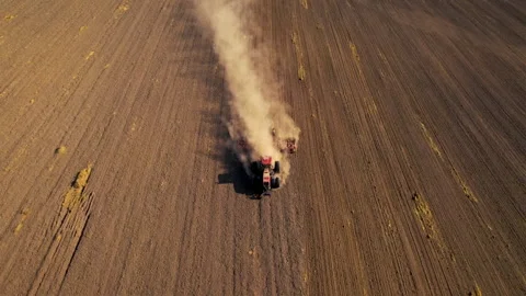 Tactor with disk harrow on plowing field. Sowing seed. Seeding Vídeo Stock 161418431