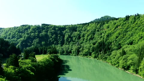 Tadami River Drone Footage Video stock 332957863
