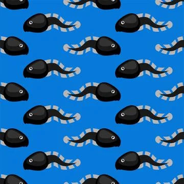 Tadpole pattern seamless. Frog larva background. Vector texture Stock Illustration