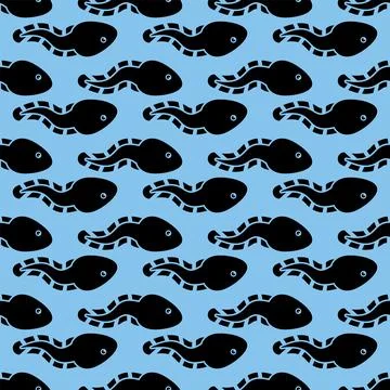 Tadpole pattern seamless. Frog larva background. Vector texture Stock Illustration