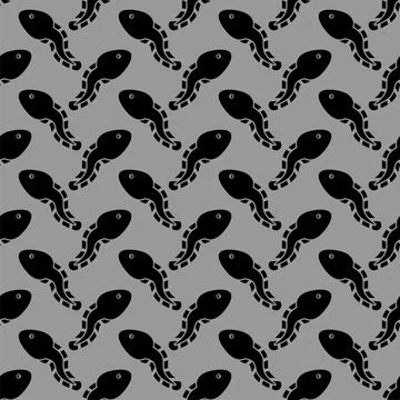 Tadpole pattern seamless. Frog larva background. Vector texture Stock Illustration