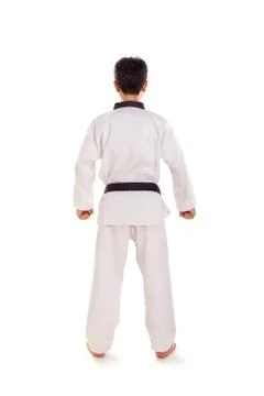 Tae-kwon-do guy rear view profile full length Stock Photos