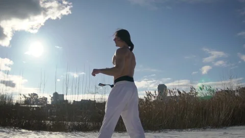 Taekwondo in the snow Stock Footage 114834558