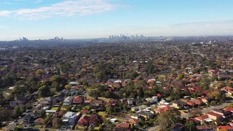 TAFE in Top Ryde of Sydney West – aerial panning over suburbs as 4k. Stock Footage 159689288