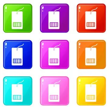 Tag with bar code icons 9 set Illustrazione stock