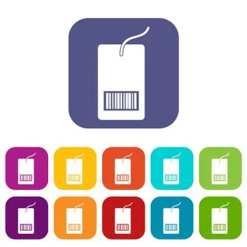 Tag with bar code icons set Stock Illustration
