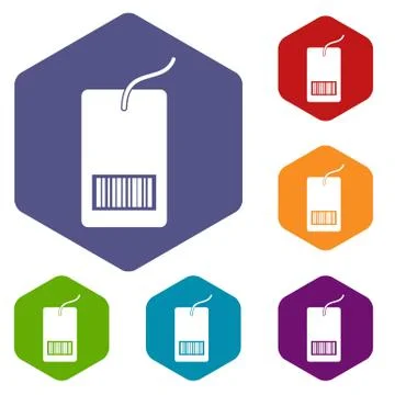 Tag with bar code icons set Illustrazione stock