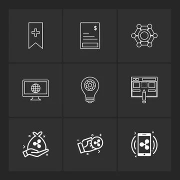 Tag ,bill , invoice , global  ,internet , screen , computer , bulb, setting , Stock Illustration