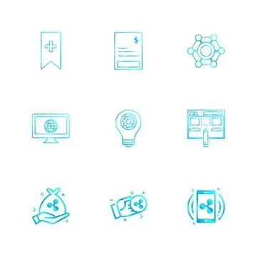 Tag ,bill , invoice , global  ,internet , screen , computer , bulb, setting , Stock Illustration