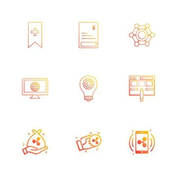 Tag ,bill , invoice , global  ,internet , screen , computer , bulb, setting , Stock Illustration