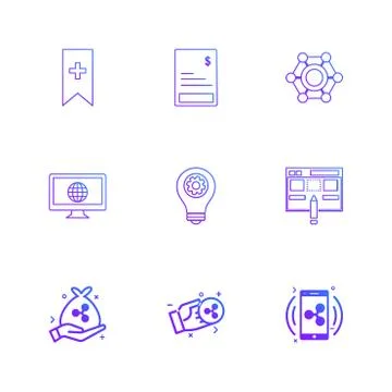 Tag ,bill , invoice , global  ,internet , screen , computer , bulb, setting , Stock Illustration