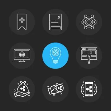 Tag ,bill , invoice , global  ,internet , screen , computer , bulb, setting , Stock Illustration