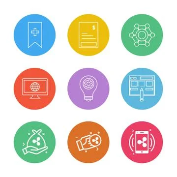Tag ,bill , invoice , global  ,internet , screen , computer , bulb, setting , Stock Illustration