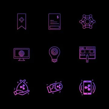 Tag ,bill , invoice , global  ,internet , screen , computer , bulb, setting , Stock Illustration